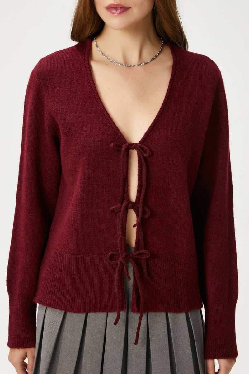 Ritnice Women's Tena Laced Burgundy Knitted Cardigan  - Image 2