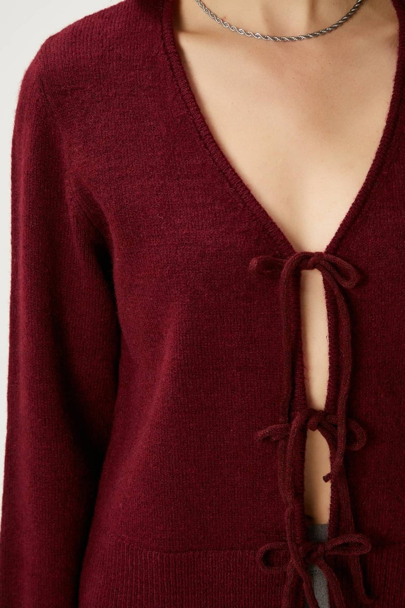 Ritnice Women's Tena Laced Burgundy Knitted Cardigan  - Image 4