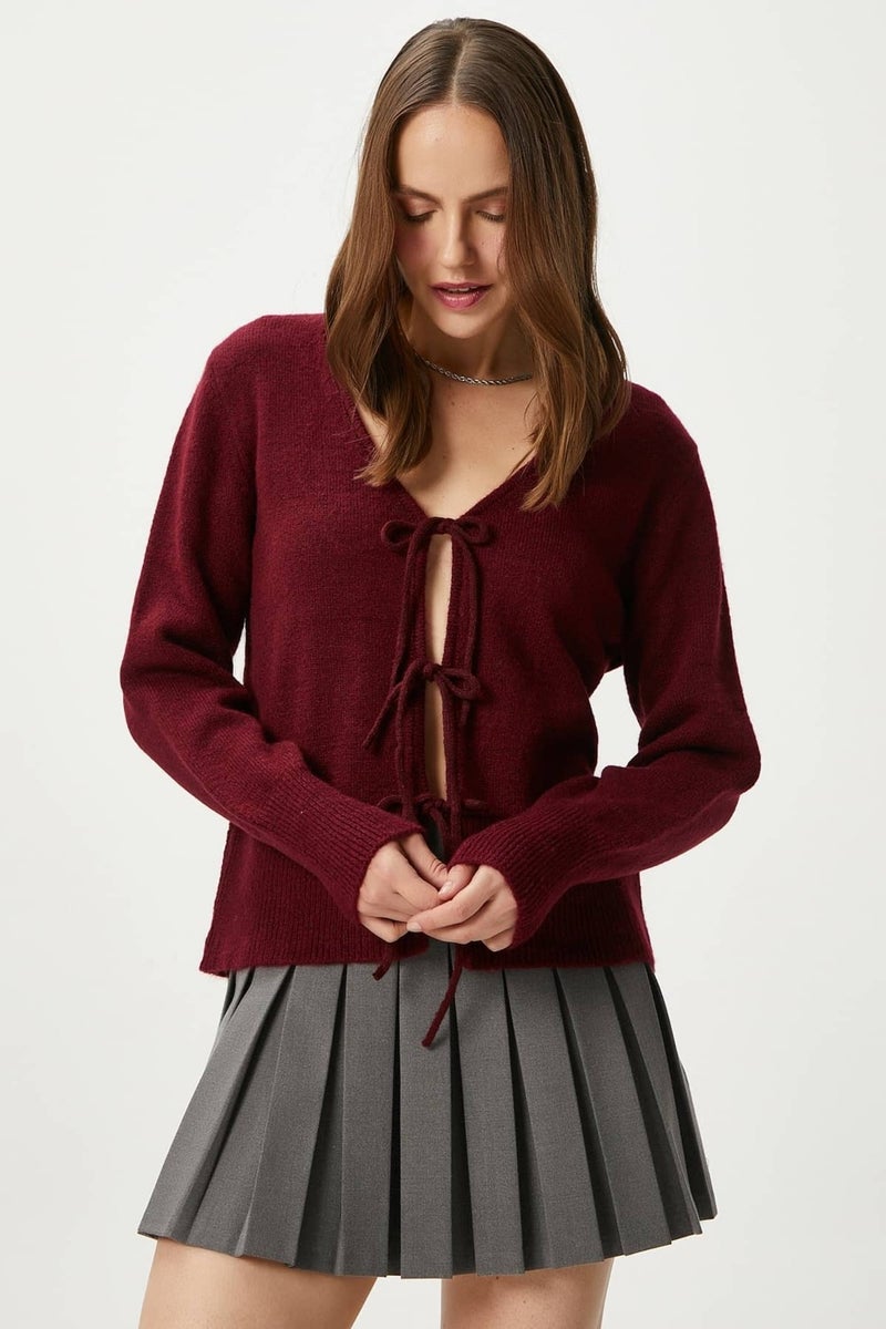 Ritnice Women's Tena Laced Burgundy Knitted Cardigan  - Image 3