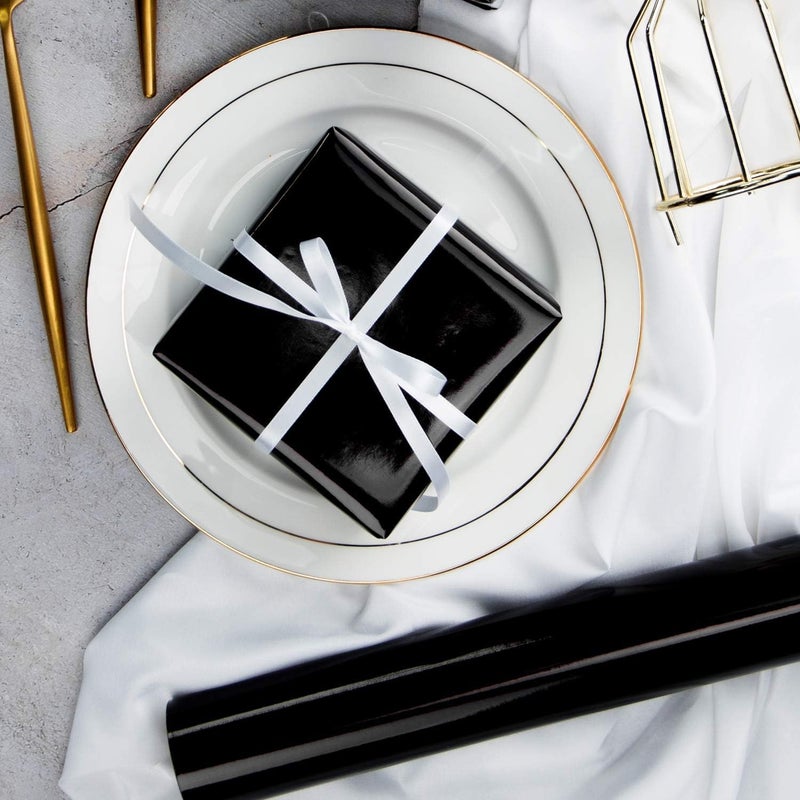 SUPERFAB™ Black Gloss Wrapping Paper Roll - Solid Color Paper Peel And Stick Self Adhesive Wallpaper for Birthday, Shower, Wedding, Congrats, and Holiday Size 15 inch Width X 40 inche length - Image 2