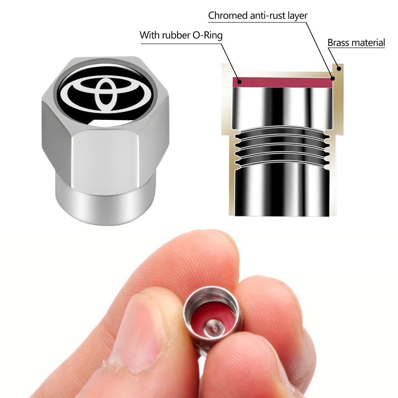 XIGRALUCK Tire Valve Stem Cap for Toyota Metal Tire Stem Cover with Belt O-Ring Air caps Sports Accessories 4 Pack Black - Image 5