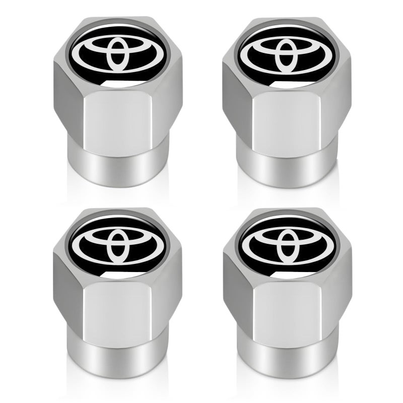 XIGRALUCK Tire Valve Stem Cap for Toyota Metal Tire Stem Cover with Belt O-Ring Air caps Sports Accessories 4 Pack Black - Image 1