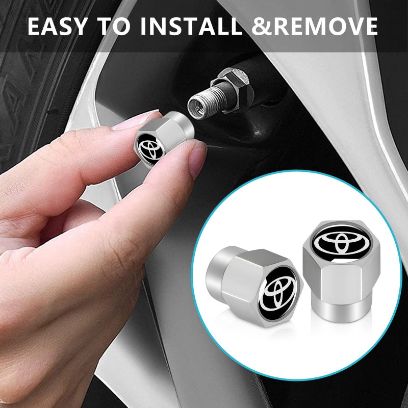 XIGRALUCK Tire Valve Stem Cap for Toyota Metal Tire Stem Cover with Belt O-Ring Air caps Sports Accessories 4 Pack Black - Image 2