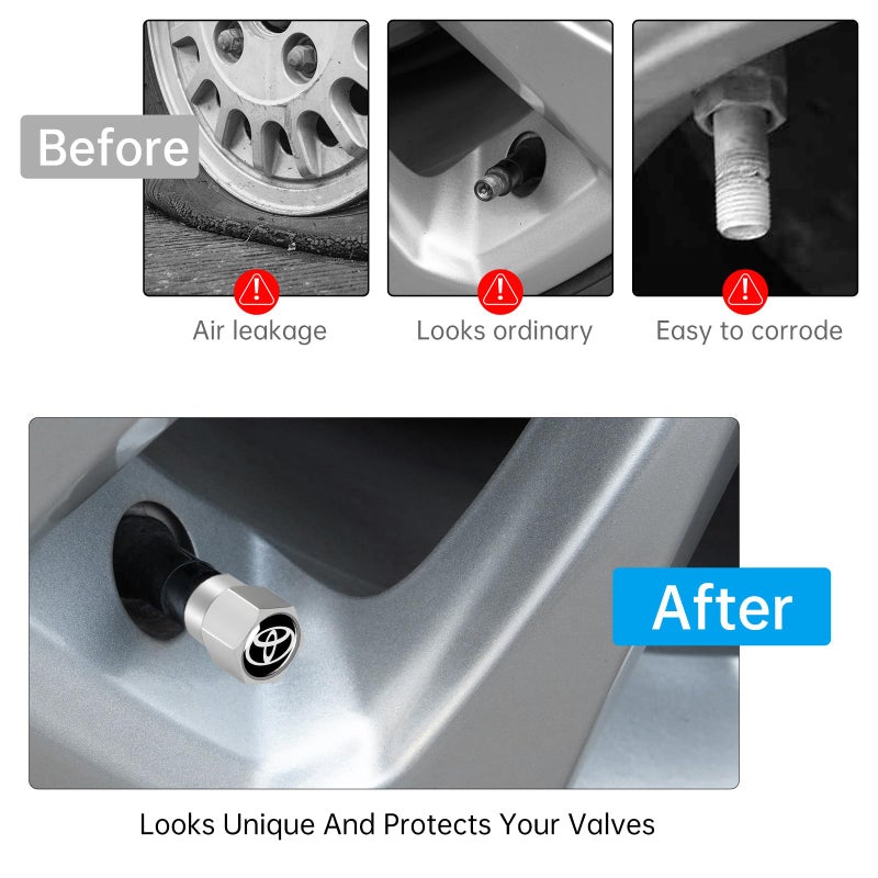 XIGRALUCK Tire Valve Stem Cap for Toyota Metal Tire Stem Cover with Belt O-Ring Air caps Sports Accessories 4 Pack Black - Image 4
