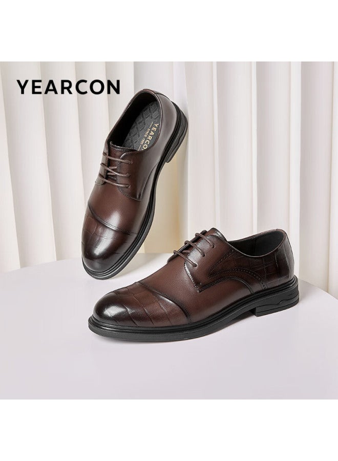 YEARCON Yierkang Men's Shoes, Men's Glossy Lace-up Leather Shoes, Business Formal Men's Shoes, 54276w, Brown, Size 41 - Image 1