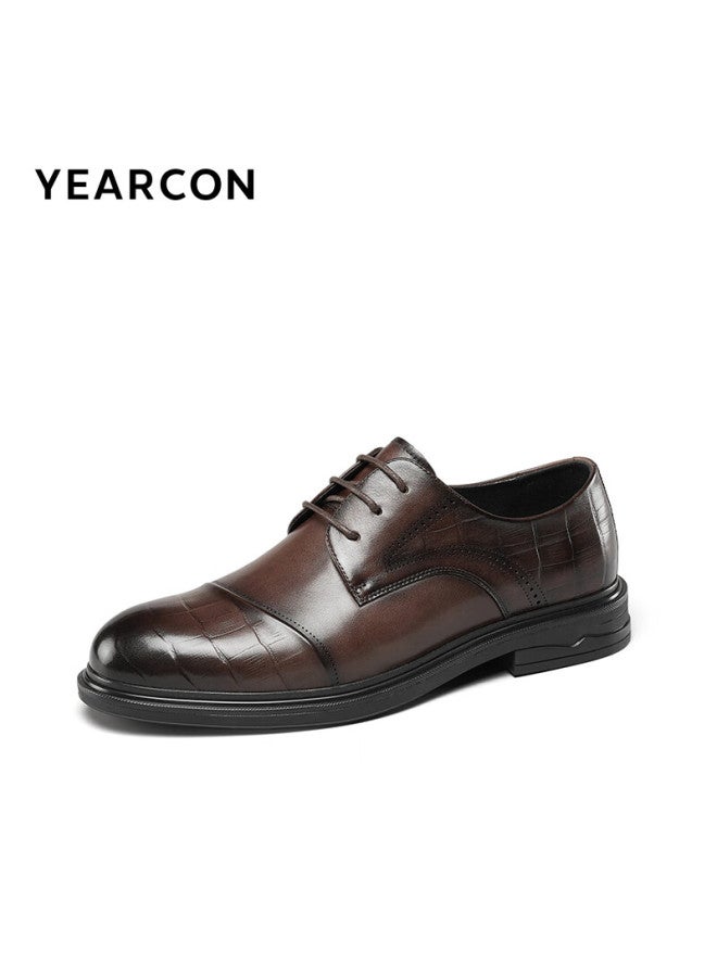 YEARCON Yierkang Men's Shoes, Men's Glossy Lace-up Leather Shoes, Business Formal Men's Shoes, 54276w, Brown, Size 41 - Image 3