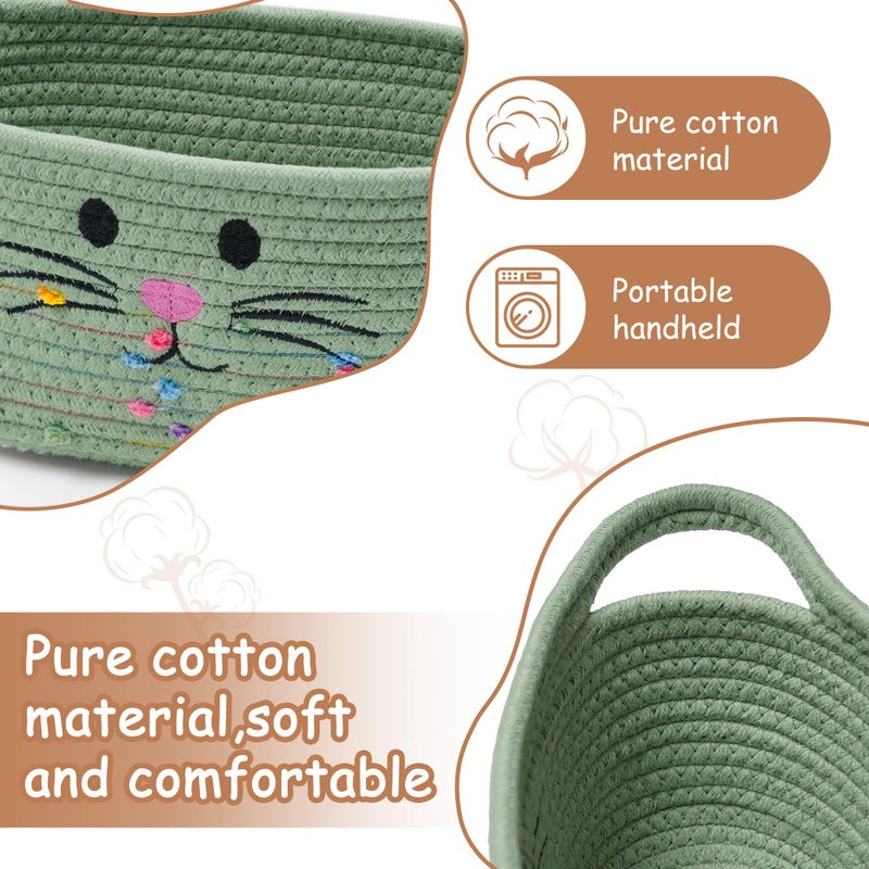 STOBSK Small Woven Baskets For Organizing Rope With Handle Cute Cotton Basket For Nursery Gift Dog Cat Toy Storage Basket For Toy Organizer-Green - Image 2