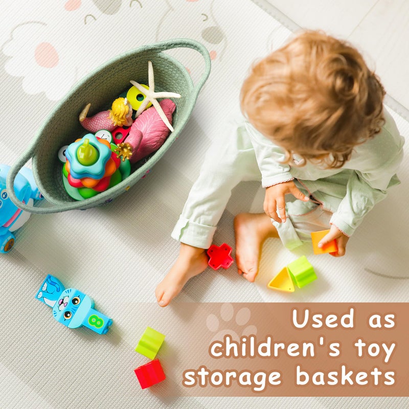 STOBSK Small Woven Baskets For Organizing Rope With Handle Cute Cotton Basket For Nursery Gift Dog Cat Toy Storage Basket For Toy Organizer-Green - Image 4