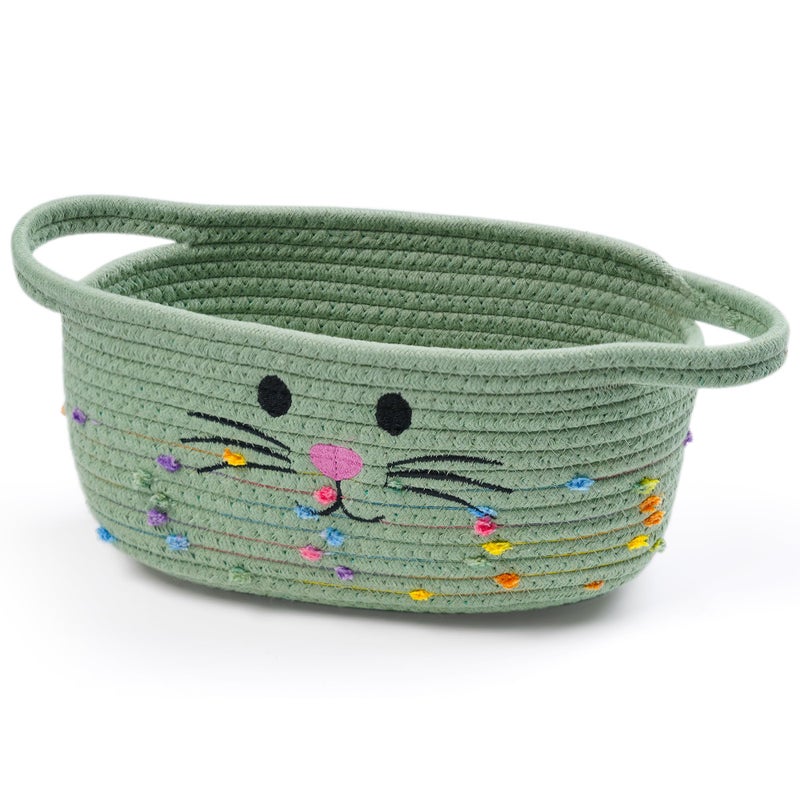 STOBSK Small Woven Baskets For Organizing Rope With Handle Cute Cotton Basket For Nursery Gift Dog Cat Toy Storage Basket For Toy Organizer-Green - Image 1