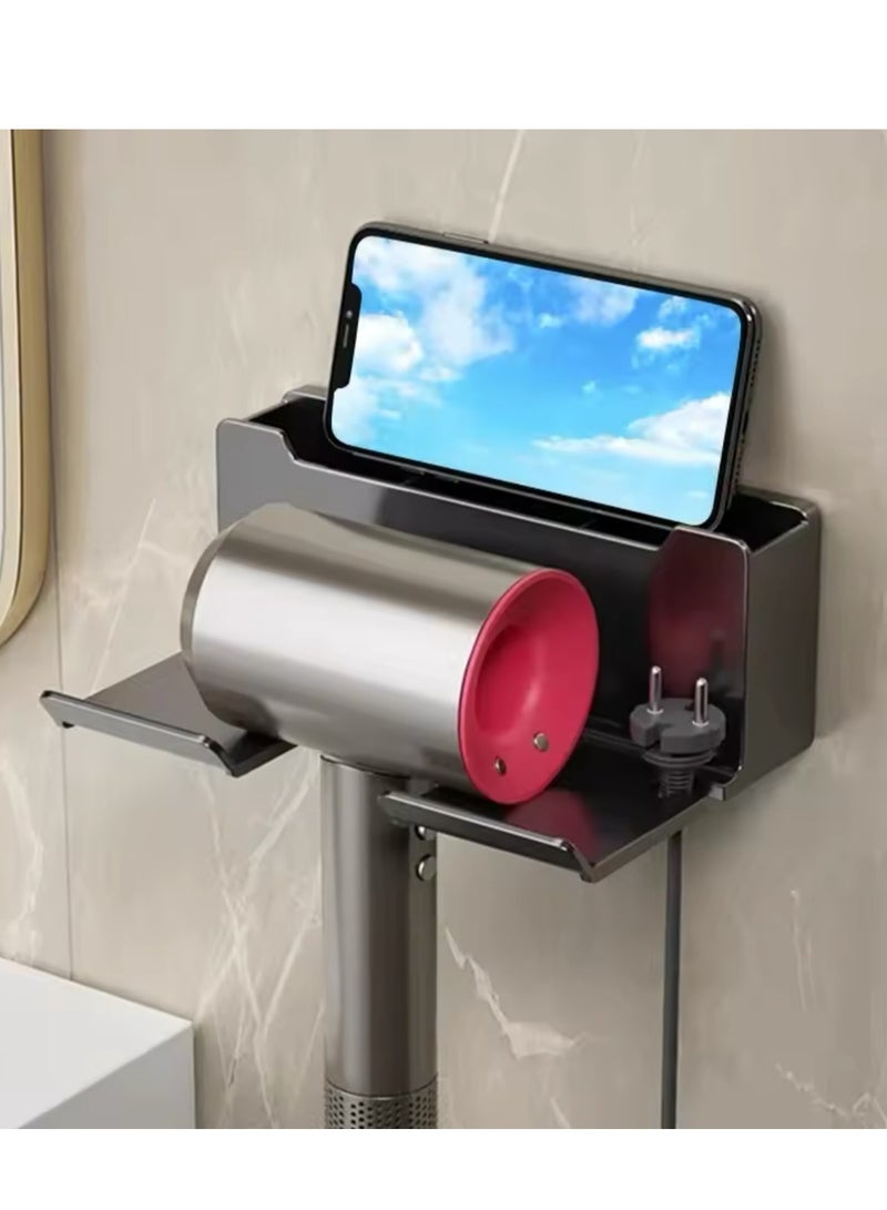 Hair Dryer Holder Self Adhesive Hair Tool Organizer Blow Dryer Holder Wall Mount Hair Care Tools Organizer Bathroom Space Saver (Black)  - Image 4