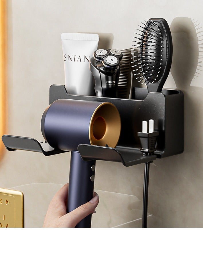 Hair Dryer Holder Self Adhesive Hair Tool Organizer Blow Dryer Holder Wall Mount Hair Care Tools Organizer Bathroom Space Saver (Black)  - Image 1