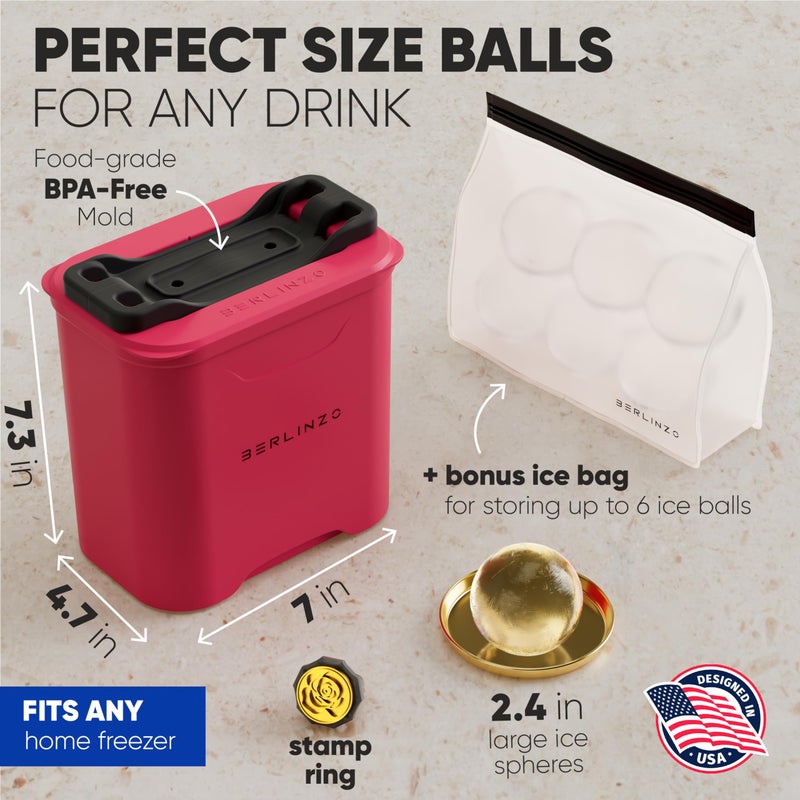 Berlinzo Premium Clear Ice Ball Maker [2024 Upgraded] - Large 2.4-inch Crystal Clear Ice Balls for Whiskey Cocktail-New Easy-to-Remove Ice Sphere Mold - Storage Bag & Ice Stamp Ring Included, Hibiscus - Image 5