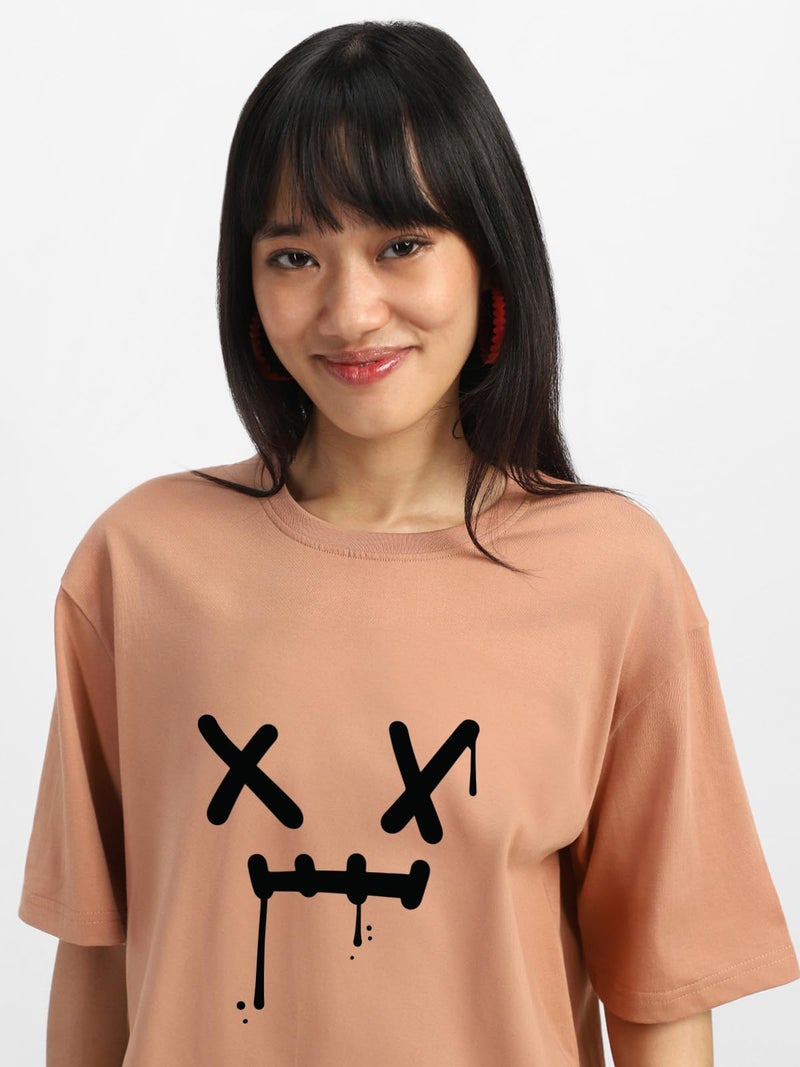 JUNEBERRY® Pure Cotton Oversized Baggy Fit I Hate Everyone Graphic Printed Cork T-Shirt for Women (OS_J_IHTEVRYON_CR_M) - Image 2