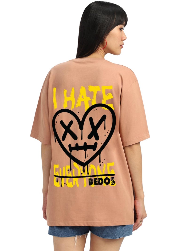 JUNEBERRY® Pure Cotton Oversized Baggy Fit I Hate Everyone Graphic Printed Cork T-Shirt for Women (OS_J_IHTEVRYON_CR_M) - Image 1