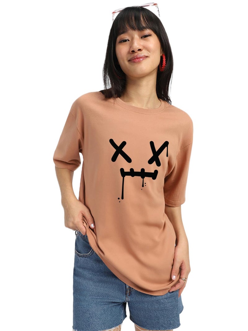 JUNEBERRY® Pure Cotton Oversized Baggy Fit I Hate Everyone Graphic Printed Cork T-Shirt for Women (OS_J_IHTEVRYON_CR_M) - Image 3