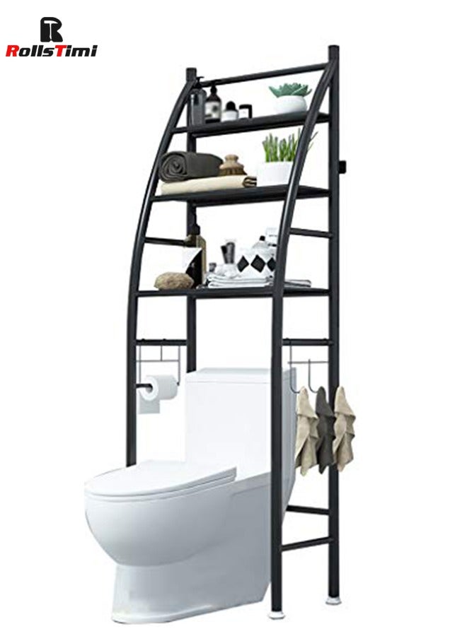 RollsTimi  3 Tier Sailboat Toilet Shelf Bathroom Space Saver Shelf Stand Storage Organizer Cabinet Black  - Image 1
