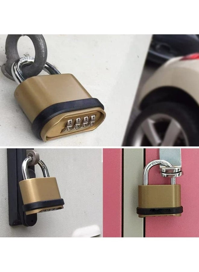 Heavy Duty 4 Digit Combination Lock, Keyless Outdoor Security Padlock with Long Shackle, Ideal for Sheds, Lockers, Gyms, and Gates, Durable Brass Finish
