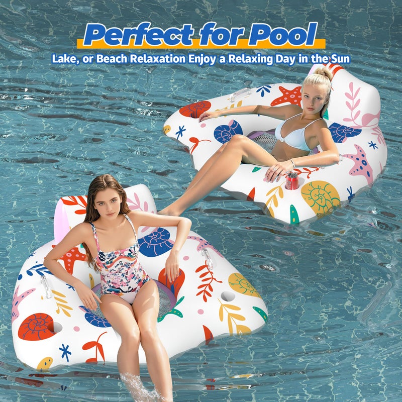 CACSPS Inflatable Pool Floats Adult, 2 Pack Floating Lounge Chairs with Cup Holders, Heavy Duty Blow Up Pool Floats Chair for Summer Water Fun, Beach, Lake, or Pool Party (Pink) - Image 2