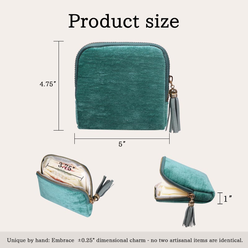 Stratalife Travel Jewelry Case - Portable Jewelry Pouches for Gemstones Healing Crystal, Bracelets Bangles Storage, Necklace Ring Holder Organizer with Zipper for Women, Mint Blue Tassel - Image 4