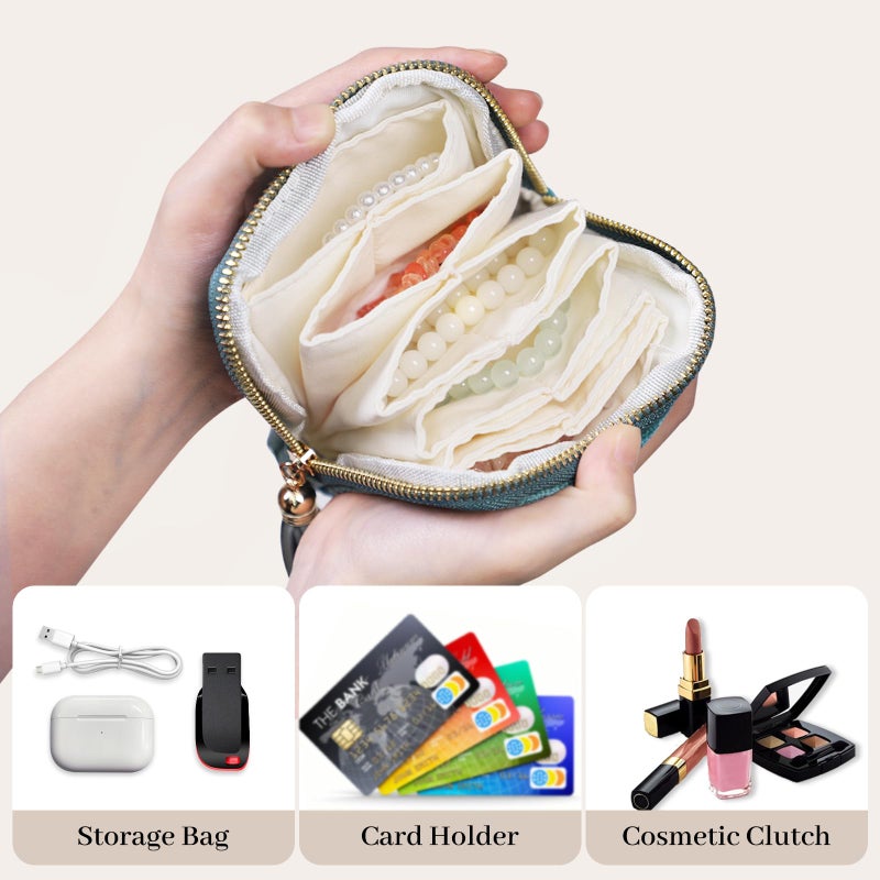 Stratalife Travel Jewelry Case - Portable Jewelry Pouches for Gemstones Healing Crystal, Bracelets Bangles Storage, Necklace Ring Holder Organizer with Zipper for Women, Mint Blue Tassel - Image 2