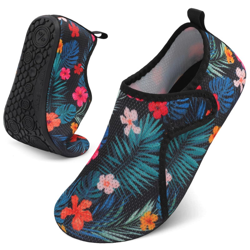 LeIsfIt Women's Men's Water Shoes Quick-Dry Aqua Socks Non-Slip Barefoot Swim Socks for Beach River Pool Sand Surf Yoga Flower 8-9 Women/6-7 Men - Image 1