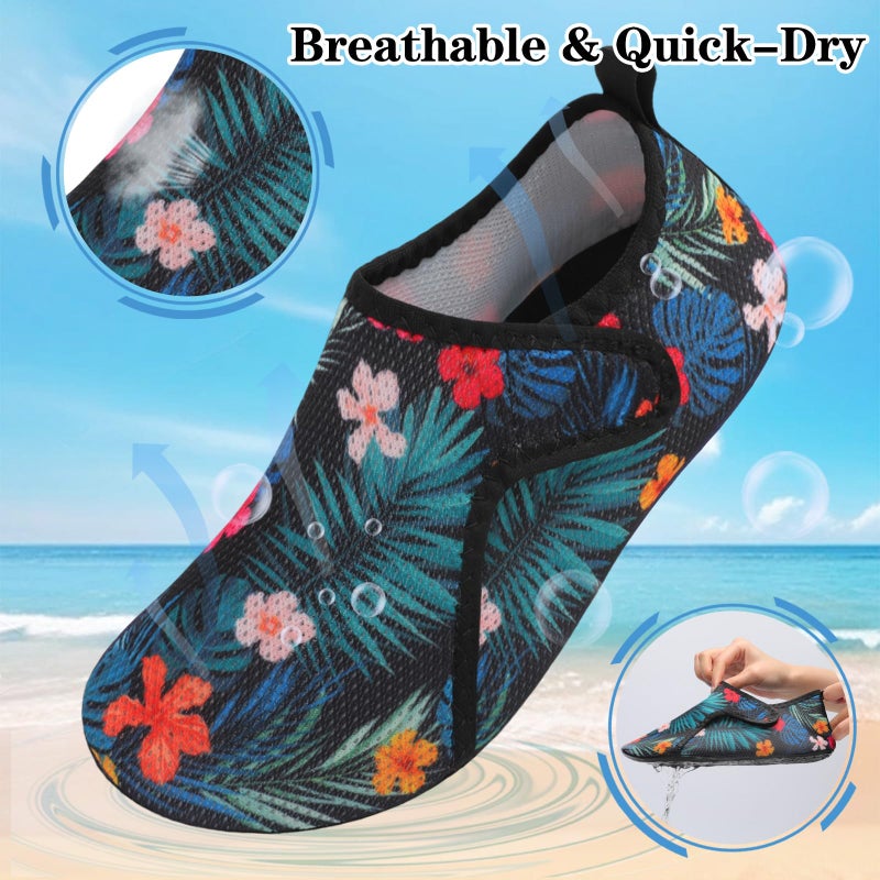 LeIsfIt Women's Men's Water Shoes Quick-Dry Aqua Socks Non-Slip Barefoot Swim Socks for Beach River Pool Sand Surf Yoga Flower 8-9 Women/6-7 Men - Image 4