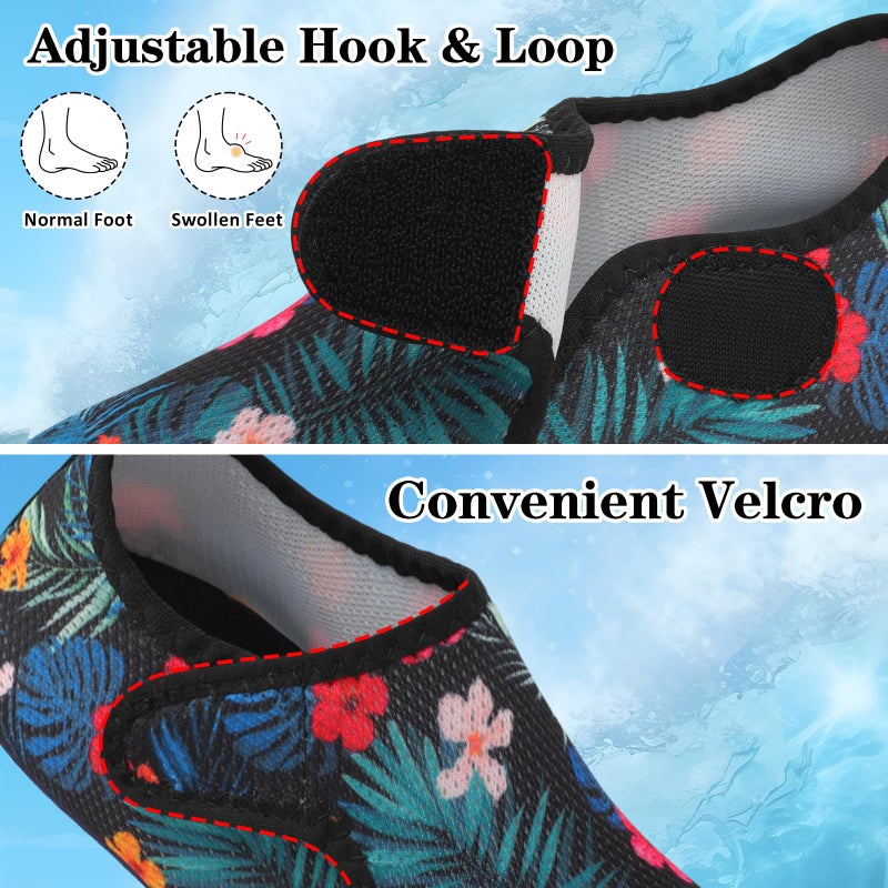 LeIsfIt Women's Men's Water Shoes Quick-Dry Aqua Socks Non-Slip Barefoot Swim Socks for Beach River Pool Sand Surf Yoga Flower 8-9 Women/6-7 Men - Image 3