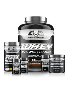 CORE CHAMPS Core Champs Whey Bundle - Whey Protein 5Lbs - Chocolate + Creatine 300G + RDX Pre-Workout Mango 30Sv + Multi Vitamin 120Tab/120Sv + ZMA 90Cap/30Sv + Omega-3 Fish Oil 1000Mg 120Sgel/60Sv 