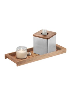 Formbu Wood Tabletop Storage Tray Wooden Organizer For Tissues Candles Soap Hand Towels Toilet Paper 6.1 Inch X 16 Inch X 1.2 Inch Natural Bamboo