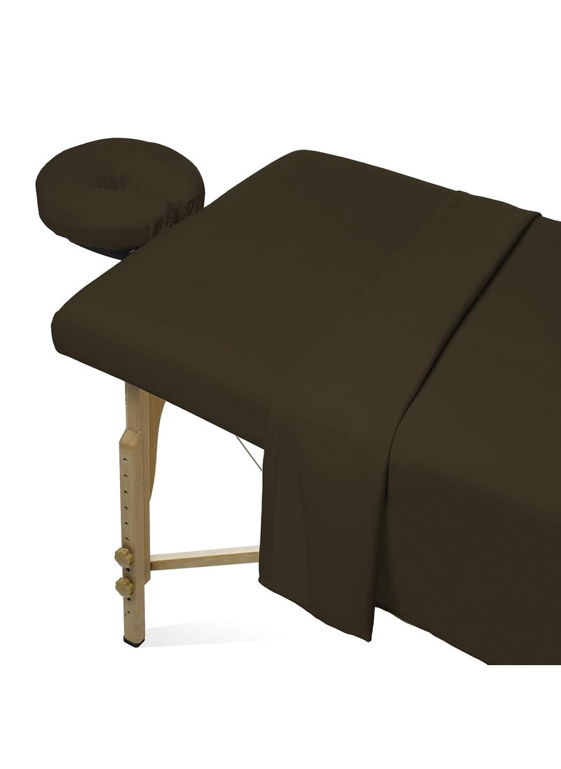 Saloniture - Saloniture 3Piece Microfiber Massage Table Sheet Set  Premium Facial Bed Cover  Includes Flat and Fitted Sheets with Face Cradle Cover  Chocolate Brown - Image 1
