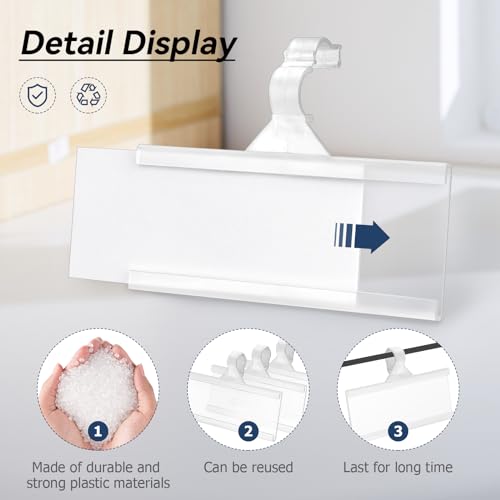 Tecreddy 25Pcs Wire Shelf Label Holder, Reusable Plastic Shelf Tags for Pantry Retail Shopping Mall Store Supermarket Wire Shelving UPC Price Display Easy Clip Design Tight Snap Lock Closure 1-1/4" H X 3" W - Image 2