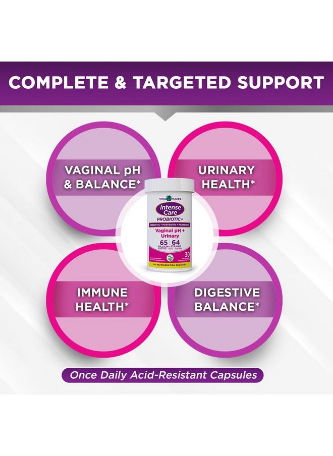 Vital Planet - Vital Planet - Intense Care Vaginal pH & Urinary Probiotics Plus Prebiotics, Postbiotics, Parabiotics, Complete 4-in-1 Supplement for Women, 65 Billion and 64 Strains, Digestive and Immune, 30 ct - Image 1