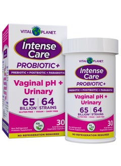 Vital Planet - Intense Care Vaginal pH & Urinary Probiotics Plus Prebiotics, Postbiotics, Parabiotics, Complete 4-in-1 Supplement for Women, 65 Billion and 64 Strains, Digestive and Immune, 30 ct