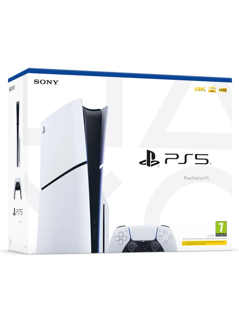 سوني إصدار قرص وحدة التحكم PlayStation 5 Slim (الإصدار الدولي) موديل 2023 مع وحدة تحكم بيضاء - Image 1