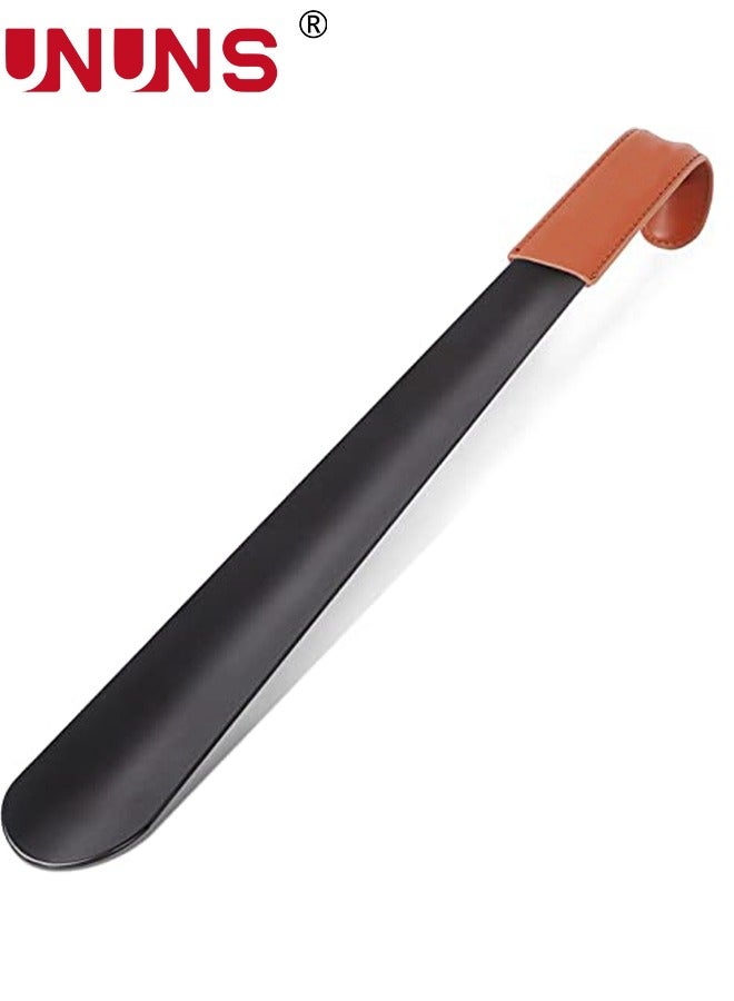 UNUNS لبوق الحذاء مقبض طويل لكبار السن، قرن حذاء طويل معدني للأحذية ذات الرقبة الطويلة، قرن حذاء بطول 42 سم مع مقبض جلدي لقرن حذاء طويل للغاية للرجال والنساء والأطفال - Image 1