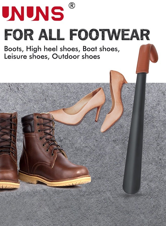 UNUNS لبوق الحذاء مقبض طويل لكبار السن، قرن حذاء طويل معدني للأحذية ذات الرقبة الطويلة، قرن حذاء بطول 42 سم مع مقبض جلدي لقرن حذاء طويل للغاية للرجال والنساء والأطفال - Image 2