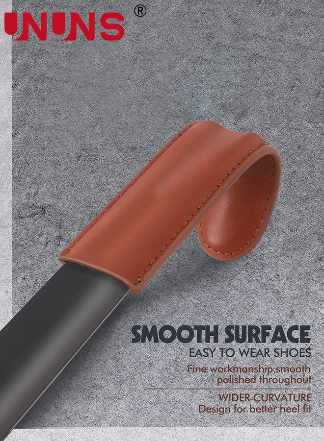 UNUNS لبوق الحذاء مقبض طويل لكبار السن، قرن حذاء طويل معدني للأحذية ذات الرقبة الطويلة، قرن حذاء بطول 42 سم مع مقبض جلدي لقرن حذاء طويل للغاية للرجال والنساء والأطفال - Image 4