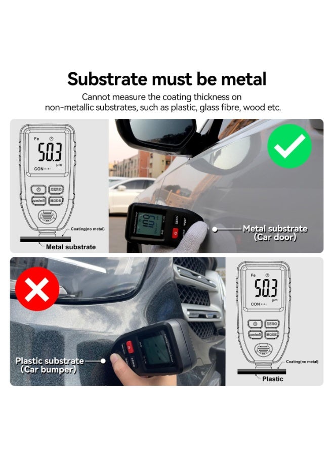 R&D Digital Car Coating Thickness Meter for Used Car Buyers, Paint Mil Thickness Meter Gauge Check The Car’s Original Coating Auto Car Paint Meter, Resolution 0.1μm, Measuring Range 0-1300μm (Grey) - Image 4