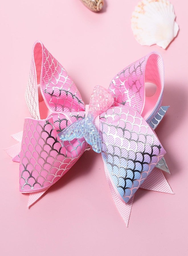 KCHIES 2pcs Glitter Mermaid Hair Bow Clips Girls 4.7" Mermaid Scales Ribbon Alligator Hairpins Barrettes Birthday Gift for Kids Toddlers Teens Summer Beach Dress outfits Decor Accessories - Image 3
