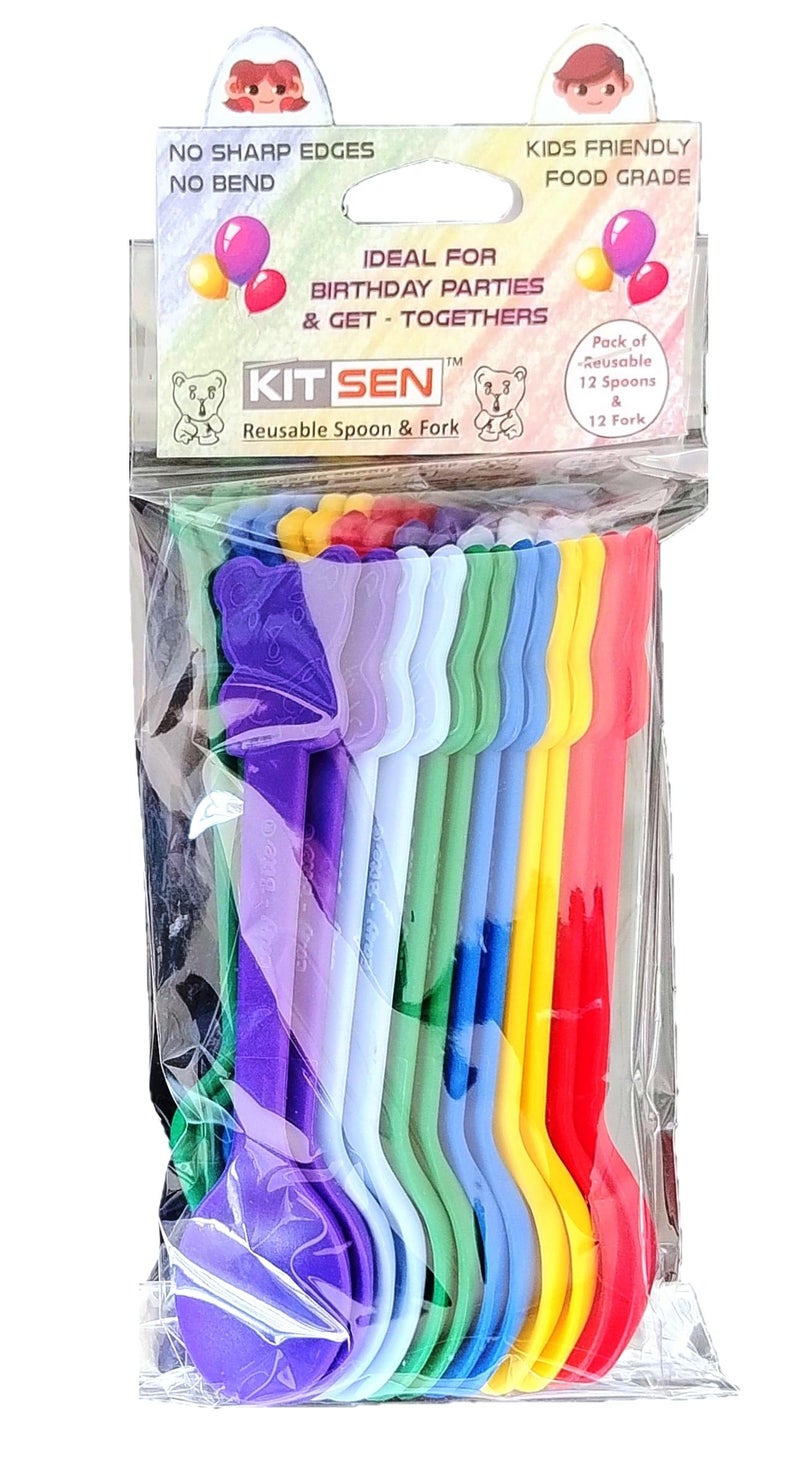 Kitsen Reusable Plastic Spoon And Fork Set. 12 Spoons&12 Forks. Kids Friendly And Ideal For Birthday Parties, Get Together, Picnic, Lunch Box And More. - Image 2