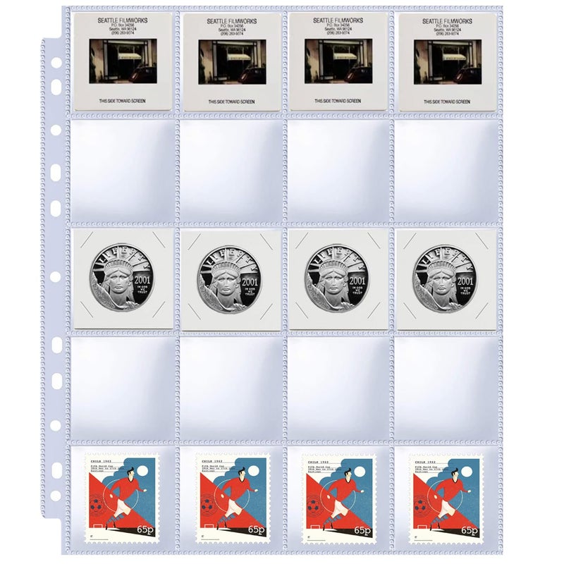 BYSTER 30 Pack 600 Pockets 2x2â€ Coin Flip Sleeves, Heavy Duty Stamp Collection Pages for 3 Ring Binder, 20 Pocket Photo Slide Flips Organizer Sheet, Top Loading Clear Cardboard Coin Holder Sleeves - Image 1