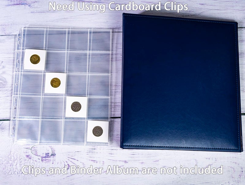 BYSTER 30 Pack 600 Pockets 2x2â€ Coin Flip Sleeves, Heavy Duty Stamp Collection Pages for 3 Ring Binder, 20 Pocket Photo Slide Flips Organizer Sheet, Top Loading Clear Cardboard Coin Holder Sleeves - Image 3