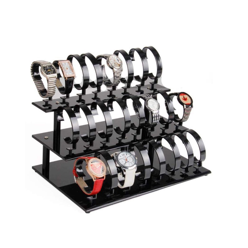 3Tier Watch Stand Holder Removable 24 Acrylic Watch Jewelry Display Rack Watch Display Rack Organizer for Men and Women Black