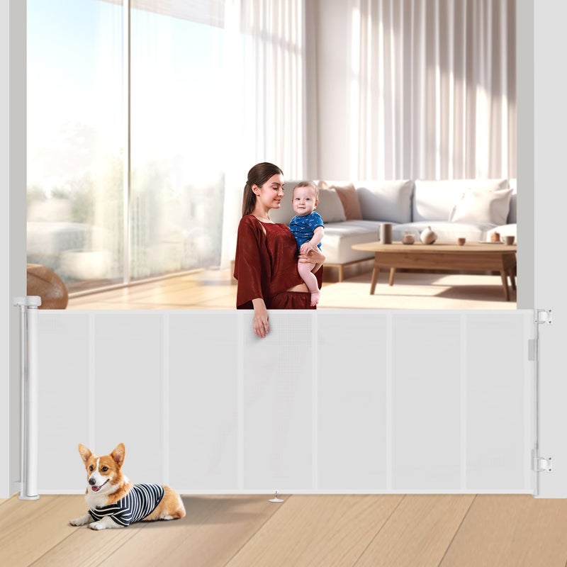 Upgraded 120 inch Retractable Baby Gates Extra Wide with Reinforced Strip Design to Prevent Crawling Through 42 Extra Tall Retractable Gates 10 FT Retractable Dog Gate for IndoorOutdoor