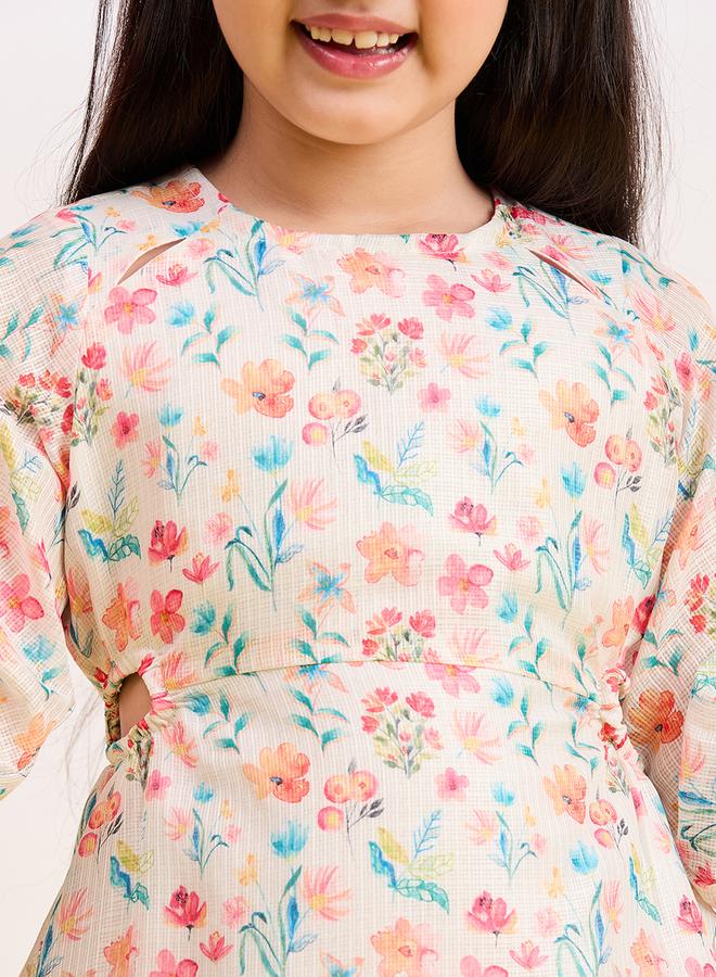 Stylo Bug Girls Cream Floral Print Mini Dress - Image 4