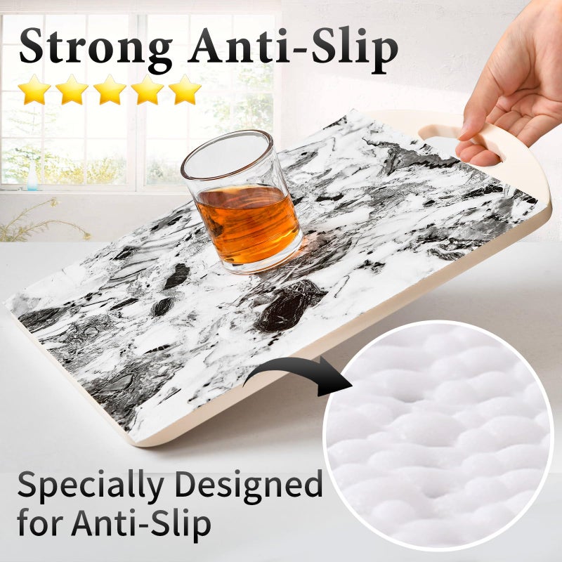 Kimhan Drawer and Shelf Liner for Kitchen Cabinet: 12 in X 20 Ft Non Slip Waterproof Shelf Paper Non Adhesive Refrigerator Liners Grey and White Marble Easy Liners for Bathroom with Knife Tape Measure - Image 2