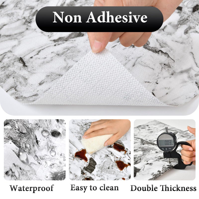 Kimhan Drawer and Shelf Liner for Kitchen Cabinet: 12 in X 20 Ft Non Slip Waterproof Shelf Paper Non Adhesive Refrigerator Liners Grey and White Marble Easy Liners for Bathroom with Knife Tape Measure - Image 3