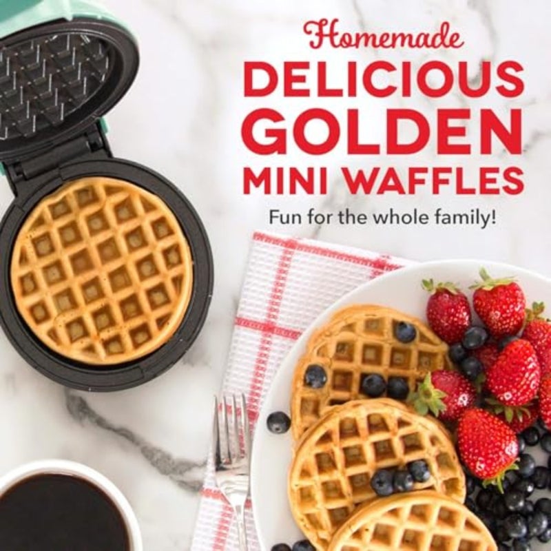 Mini Nonstick Waffle with Quick Heat-Up, PTFE Nonstick Surface - Perfect Mini Waffle Maker for and Families, Just Add Batter Aqua,1Yr warranty, DMW001AQ - Image 3