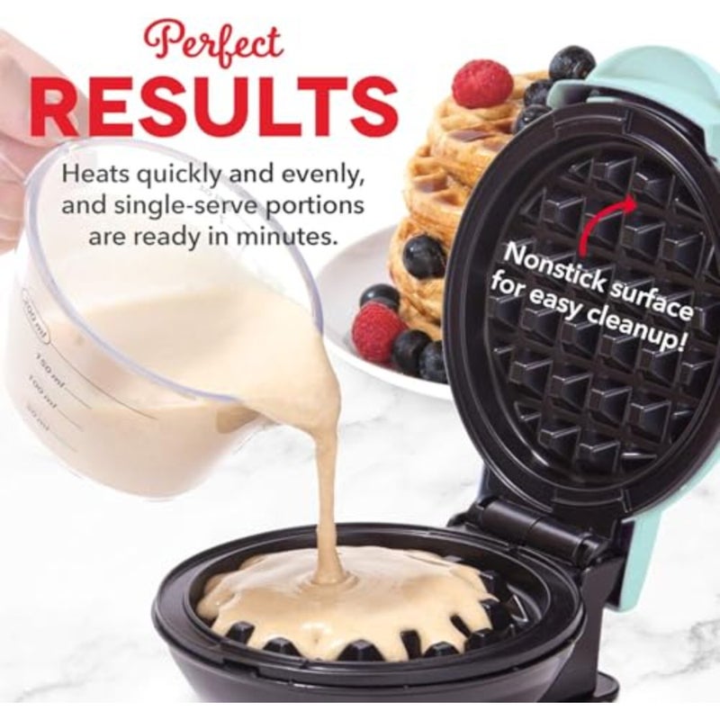 Mini Nonstick Waffle with Quick Heat-Up, PTFE Nonstick Surface - Perfect Mini Waffle Maker for and Families, Just Add Batter Aqua,1Yr warranty, DMW001AQ - Image 4