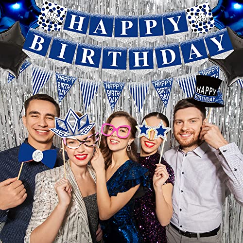 jenlion زينة عيد الميلاد للرجال باللون الأزرق - (إجمالي 89 قطعة) لافتة حفلة زرقاء، علم، دوامات معلقة، خلفيات فويل، بالونات، أغطية طاولات، قمة كب كيك، أطباق، أدوات تصوير، شريط عيد ميلاد للنساء والأولاد. - Image 5